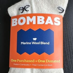 🎀 BOMBAS Merino Wool Blend Socks Large cream - bows